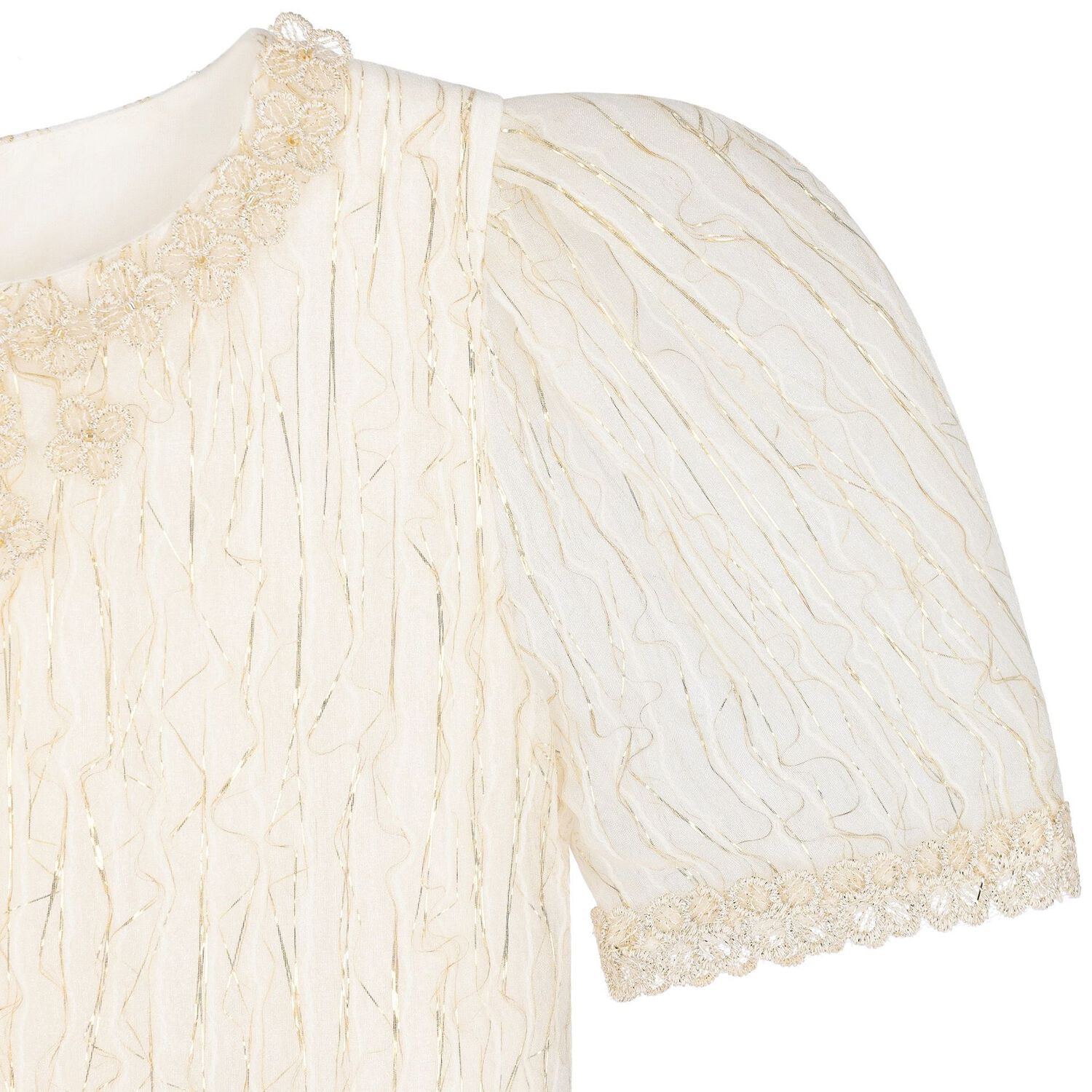 Girls Ivory & Gold Tiered Organza & Tulle Dress, 1, hi-res image number null