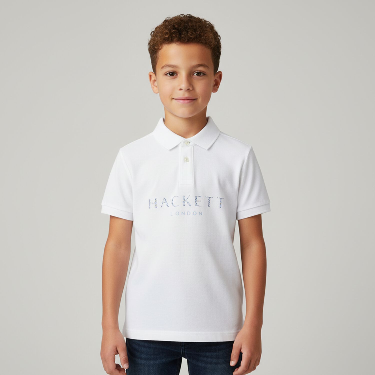 Boys White Logo Polo Shirt, 3, hi-res image number null