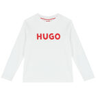 Boys White Logo Long Sleeve Top, 2, hi-res