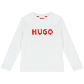 Boys White Logo Long Sleeve Top