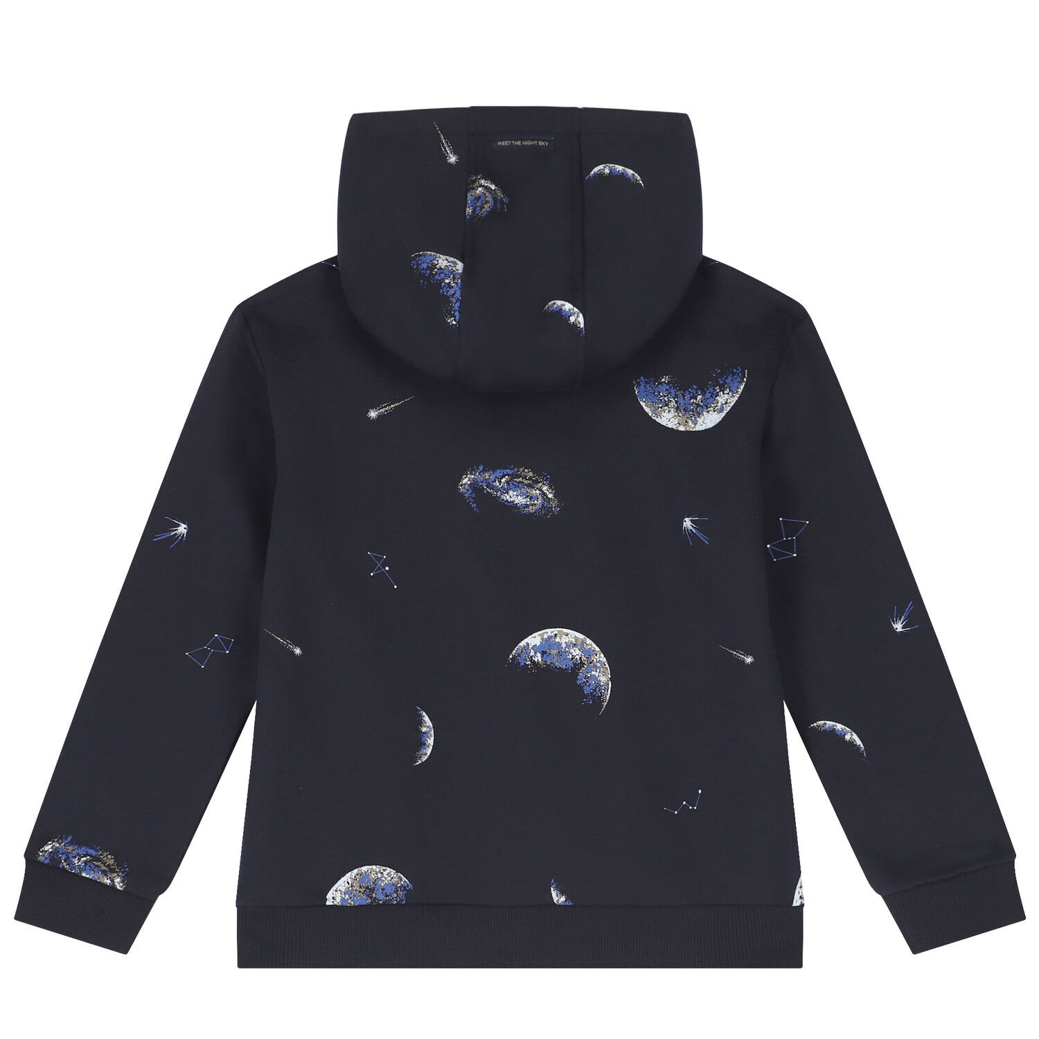 Boys Navy Blue Space Hooded Top, 1, hi-res