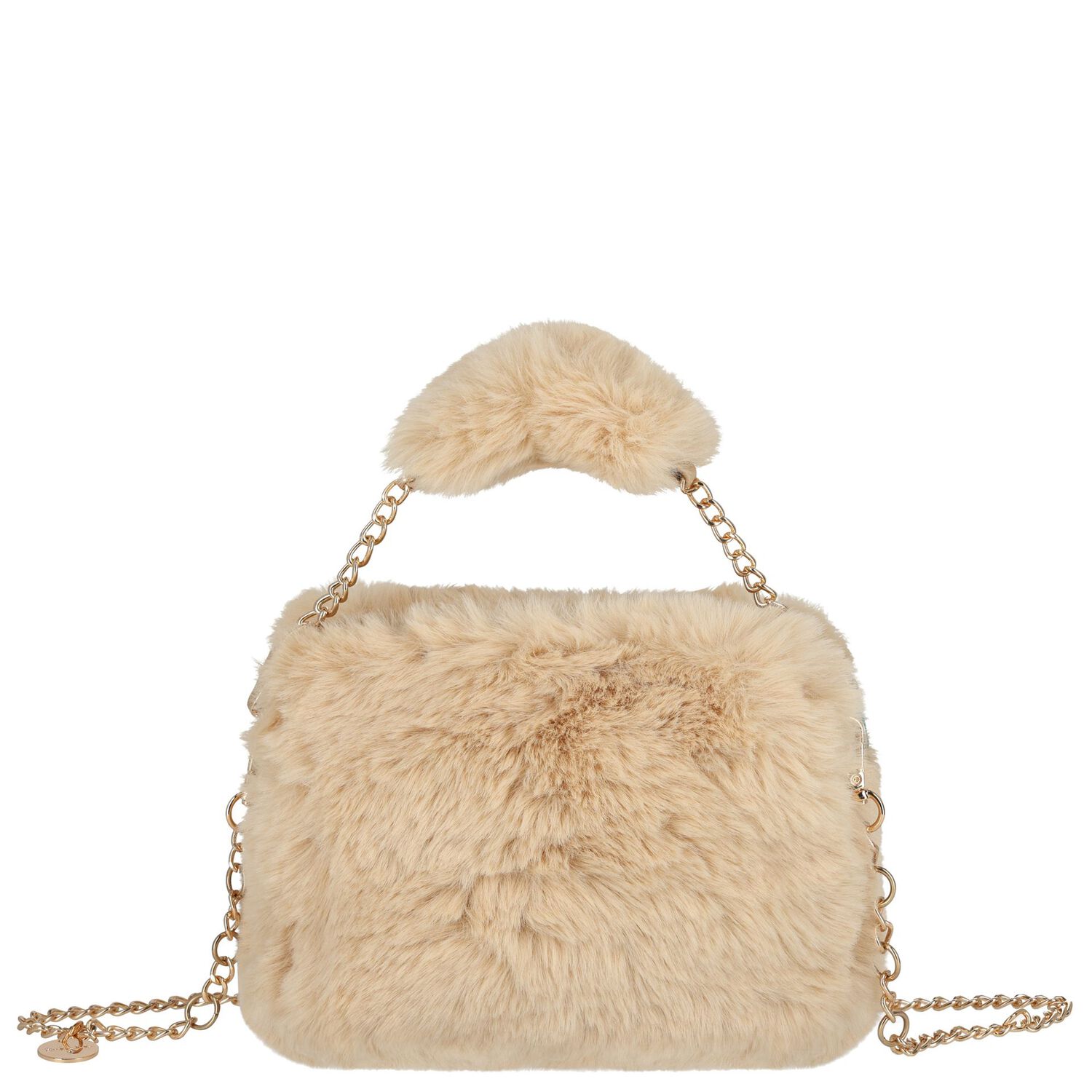 Girls Beige Faux Fur Handbag, 2, hi-res