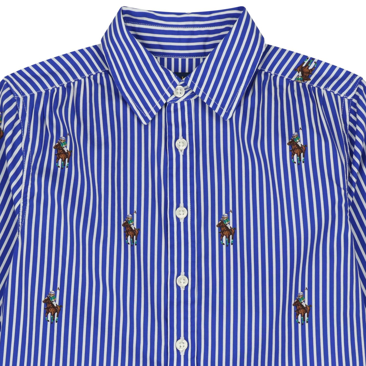 فستان بناتي مخطط باللونين الأزرق والأبيض بنقشة دب بولو, 1, hi-res