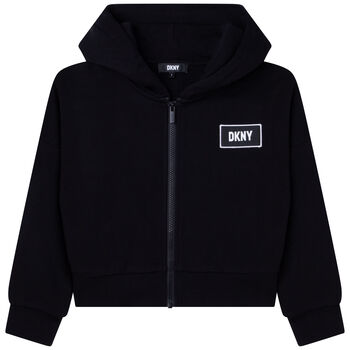 Girls Black Logo Zip Up Top