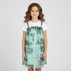 Girls Green & White Logo Dress, 1, hi-res