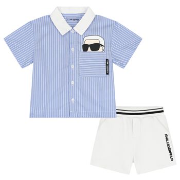 Boys Blue & White Ikonik Karl Shorts Set