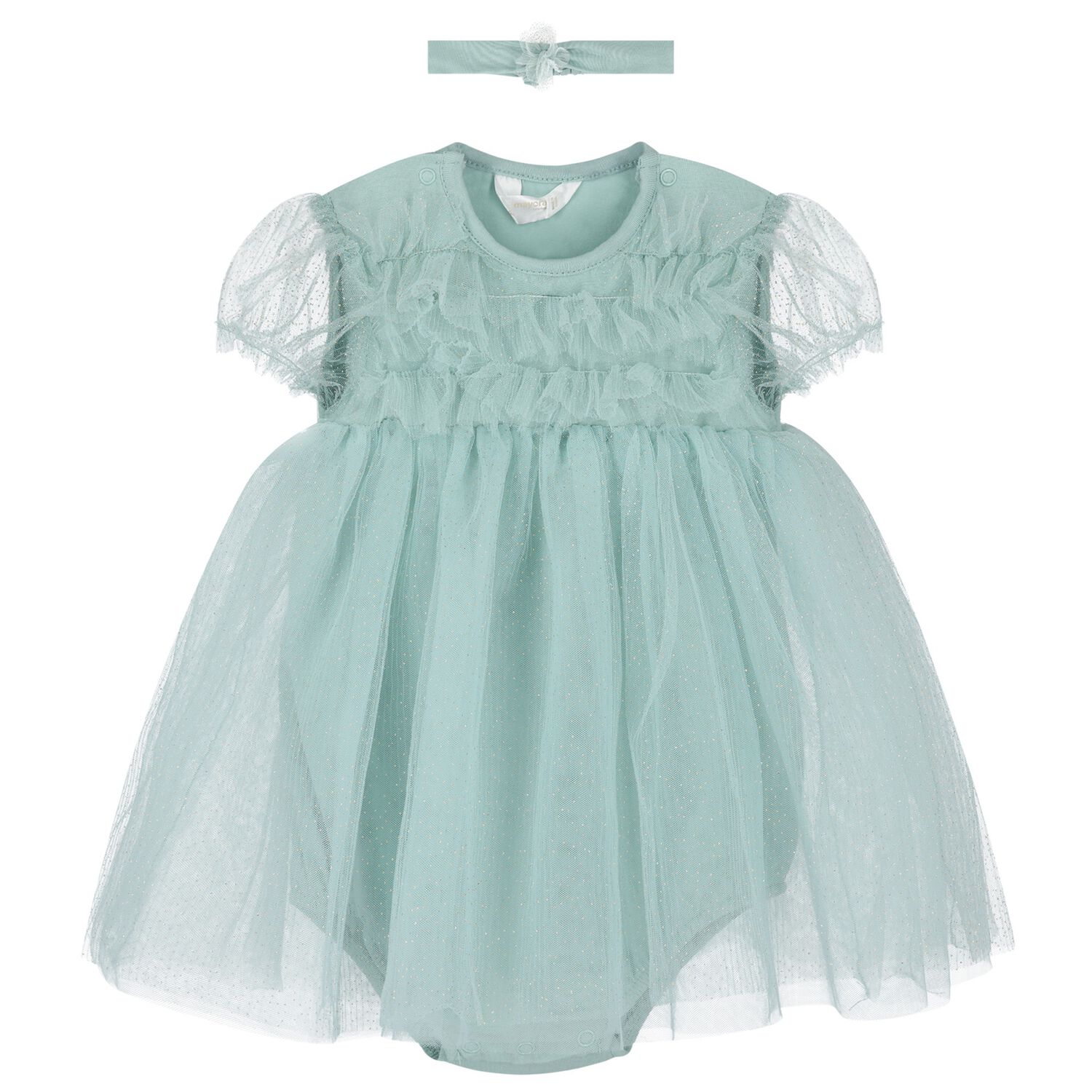 طقم فستان بودي سوت باللون الأخضر للبنات  , 1, hi-res