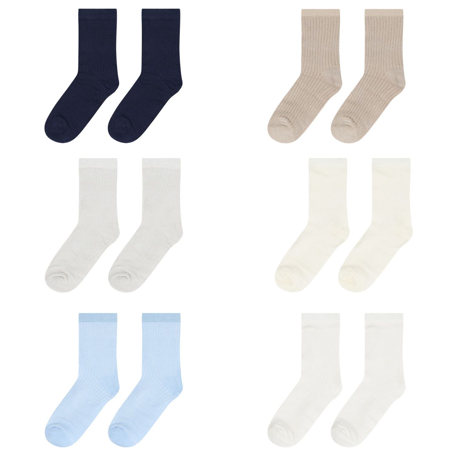 Baby Boys Blue, White & Beige Socks (6 Pack), 2, hi-res