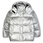 Girls Silver Hooded Puffer Jacket , 1, hi-res