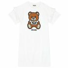 Girls White Teddy Logo Dress, 1, hi-res