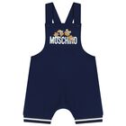 White & Navy Blue Teddy Bear Logo Dungaree Set, 1, hi-res