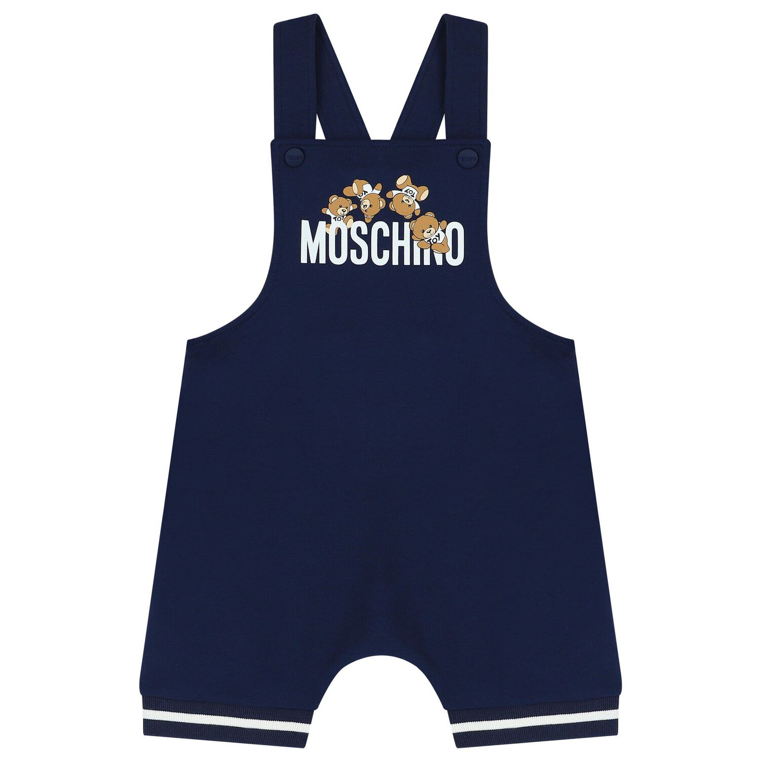 White & Navy Blue Teddy Bear Logo Dungaree Set, 1, hi-res