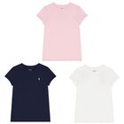Girls Navy, Pink & White Logo T-Shirts ( 3-Pack ), 1, hi-res