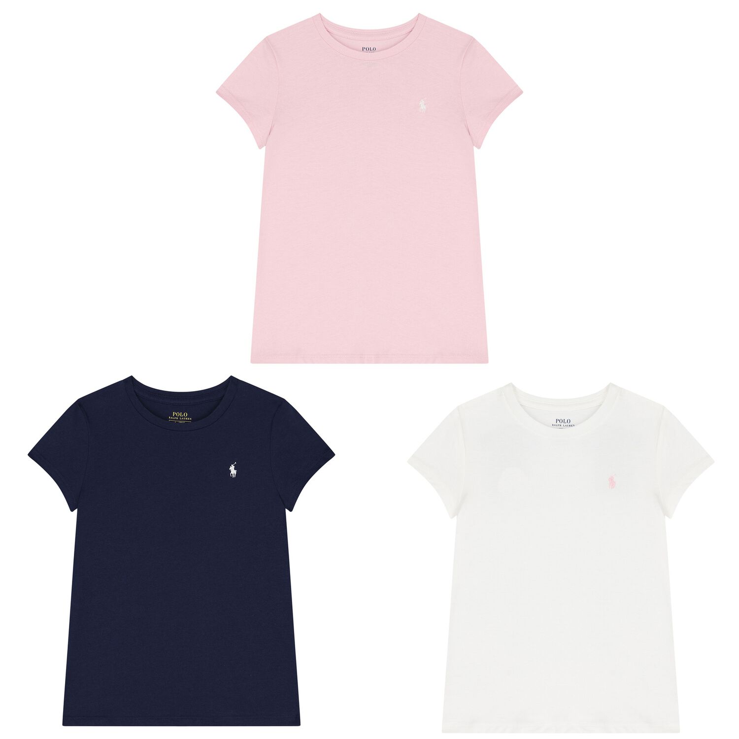Girls Navy, Pink & White Logo T-Shirts ( 3-Pack ), 1, hi-res image number null