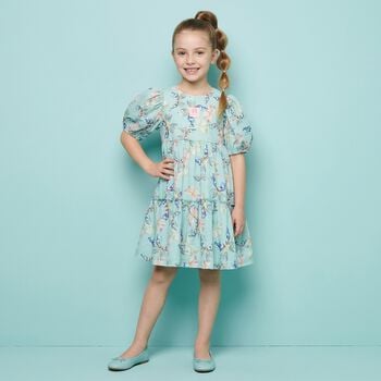 Girls Blue Butterflies Logo Dress 