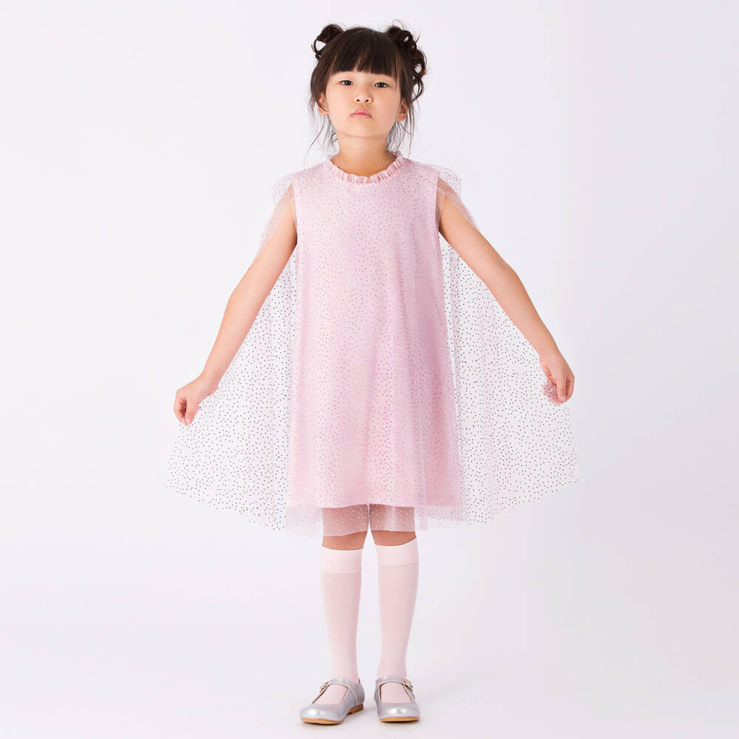 Girls Pink Chiffon Embellished Cape Dress, 1, hi-res image number null