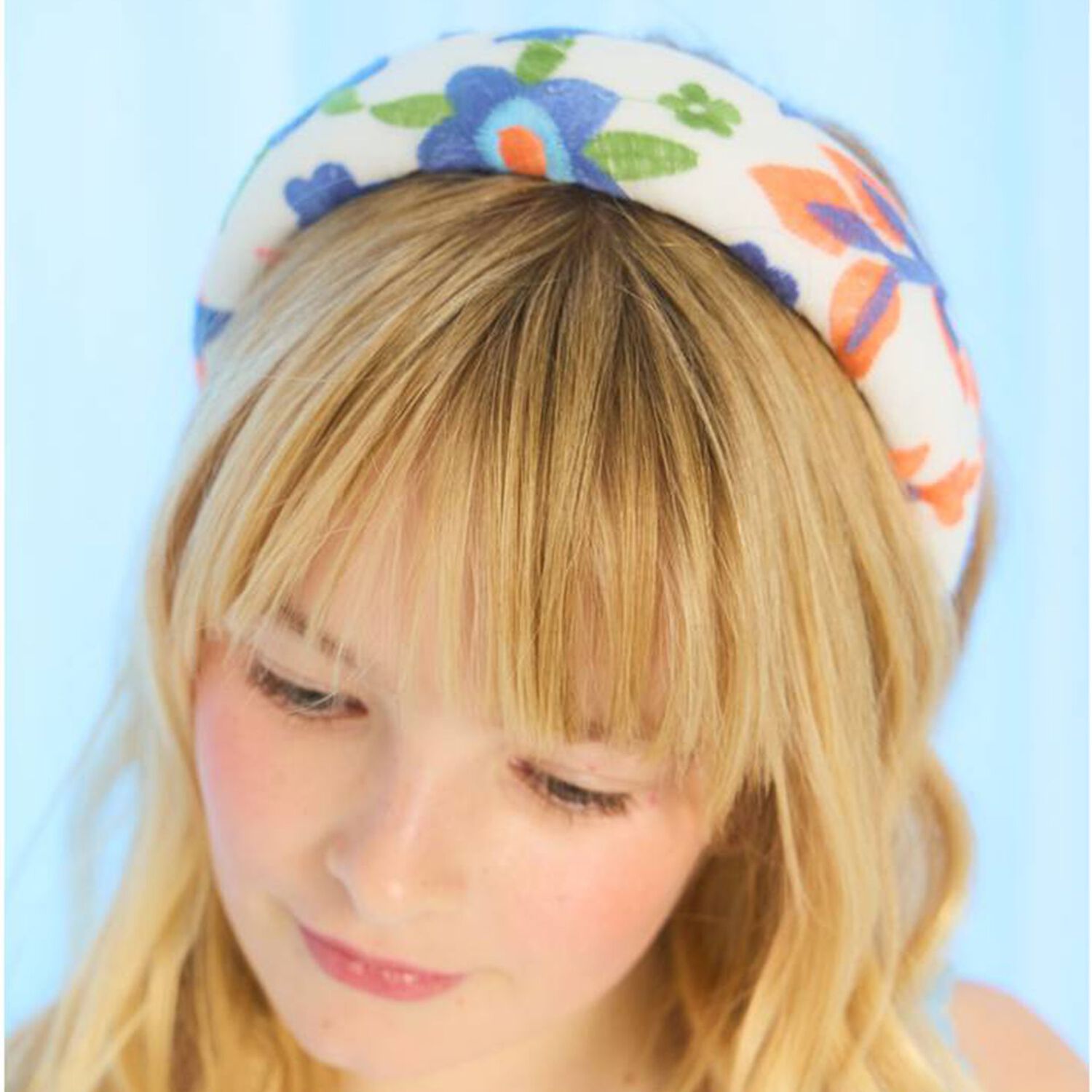 Girls White Floral Embroidered Headband , 1, hi-res