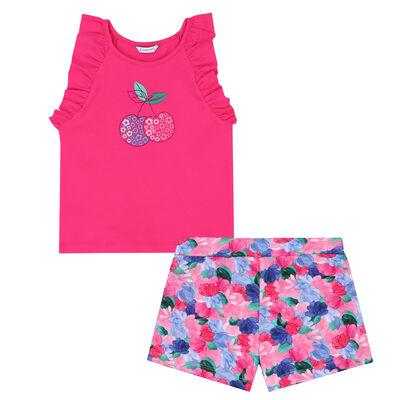 Girls Pink Embroidered Shorts Set
