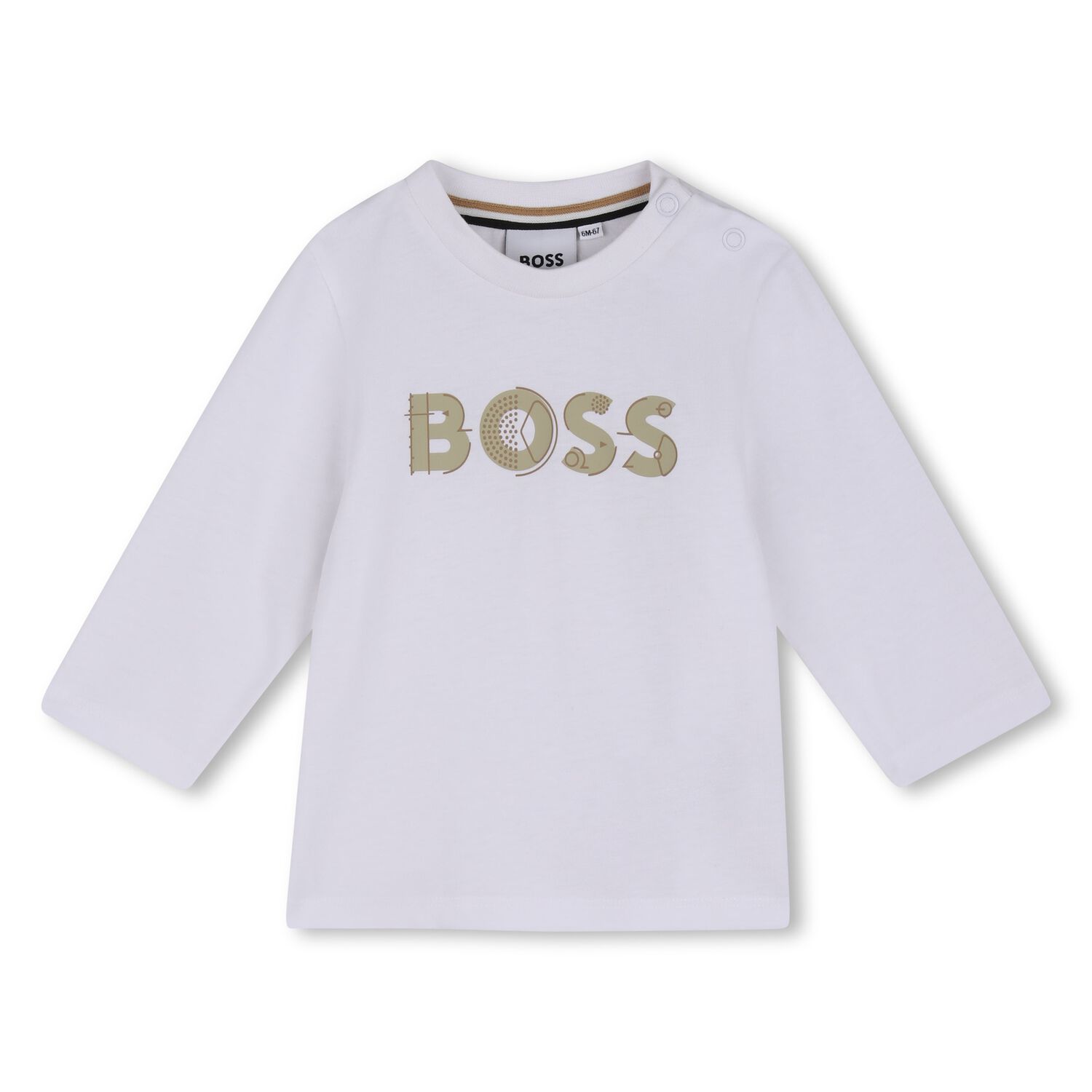 Younger Boys Mini Me White Logo Long Sleeve Top, 2, hi-res