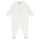 Baby Girls White & Pink Cotton Logo Babygrow, 3, hi-res