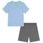 Boys Blue & Grey Logo Shorts Set, 2, hi-res