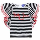 تيشيرت بناتي مخطط باللون الاسود, 1, hi-res