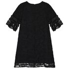  فستان للبنات مزين بالدانتيل و الساتان باللون الأسود, 1, hi-res