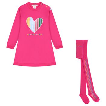 Girls Pink Heart Sweatshirt Dress Set