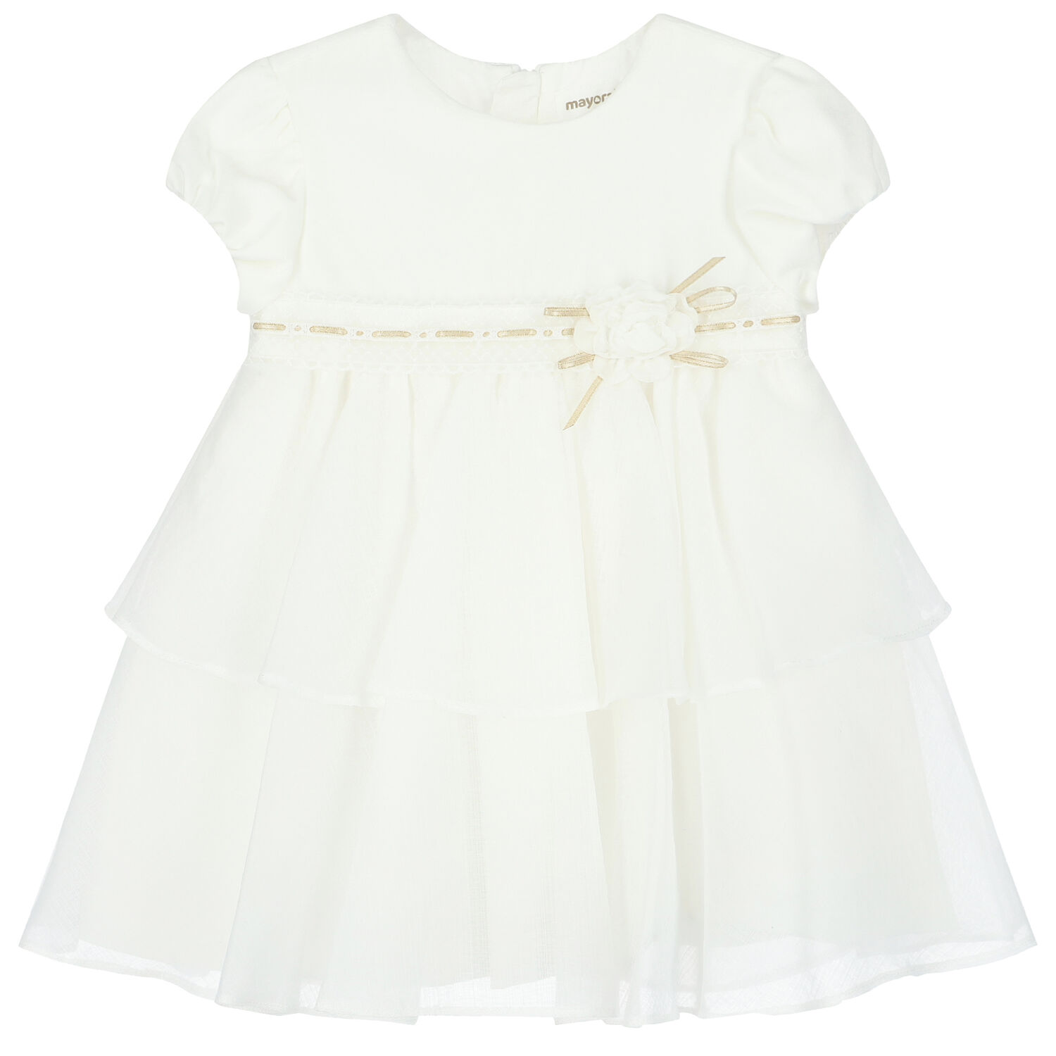 Baby Girls White Velvet & Chiffon Dress, 1, hi-res image number null