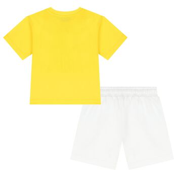 Boys Yellow & White Teddy Bear Logo Shorts Set