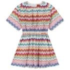 Girls Multi-Coloured Zig Zag Crochet Dress, 1, hi-res