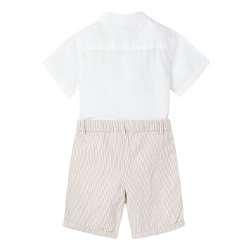 Boys White & Beige Shorts Set