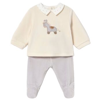 Baby Boys Ivory & Grey Horse 2 Piece Babygrow