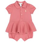 Baby Girls Pink Logo Romper, 1, hi-res