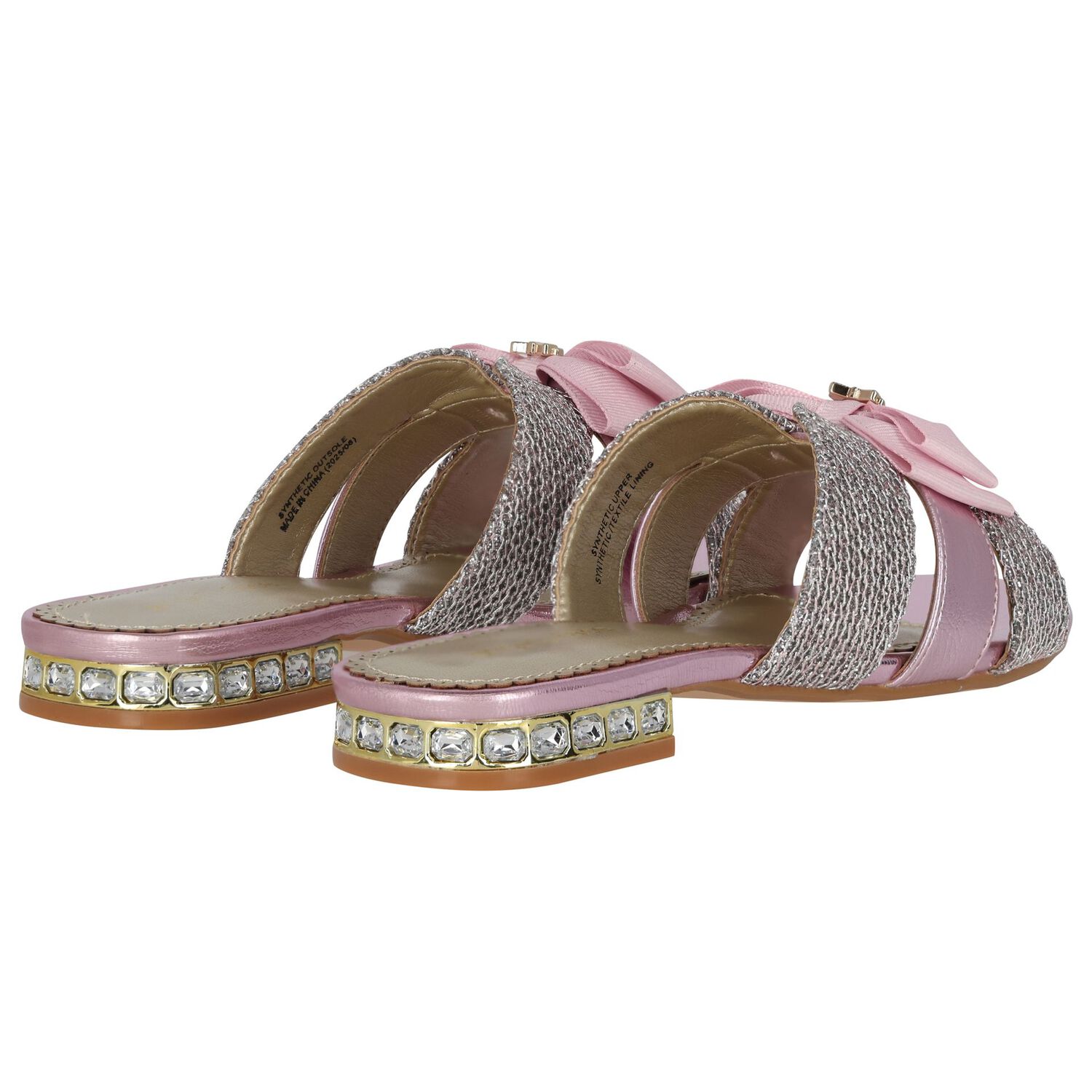 Girls Pink & Silver Embellished Sandals , 2, hi-res