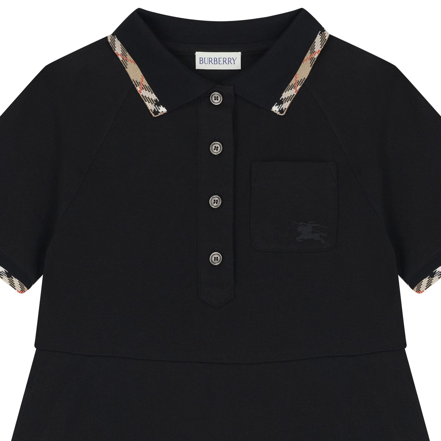 Girls Black Check Polo Dress, 1, hi-res