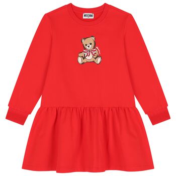 Girls Red Teddy Bear Logo Dress