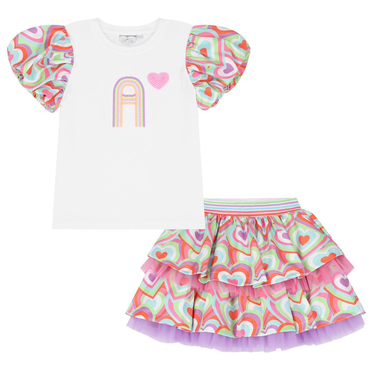 Girls Pink Cotton Sequin & Heart Skirt Set, 1, hi-res image number null