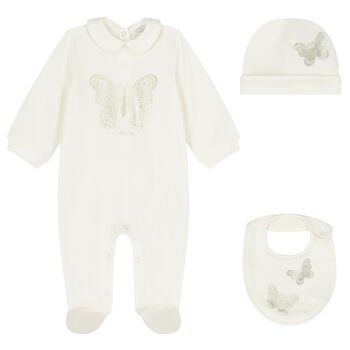 Baby Girls Ivory & Gold Butterflies Babygrow Gift Set