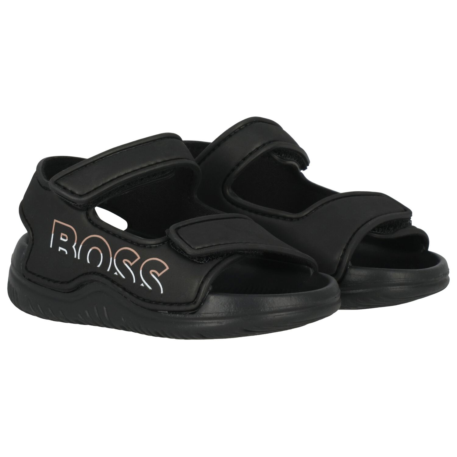 Boys Black Logo Sandals, 1, hi-res