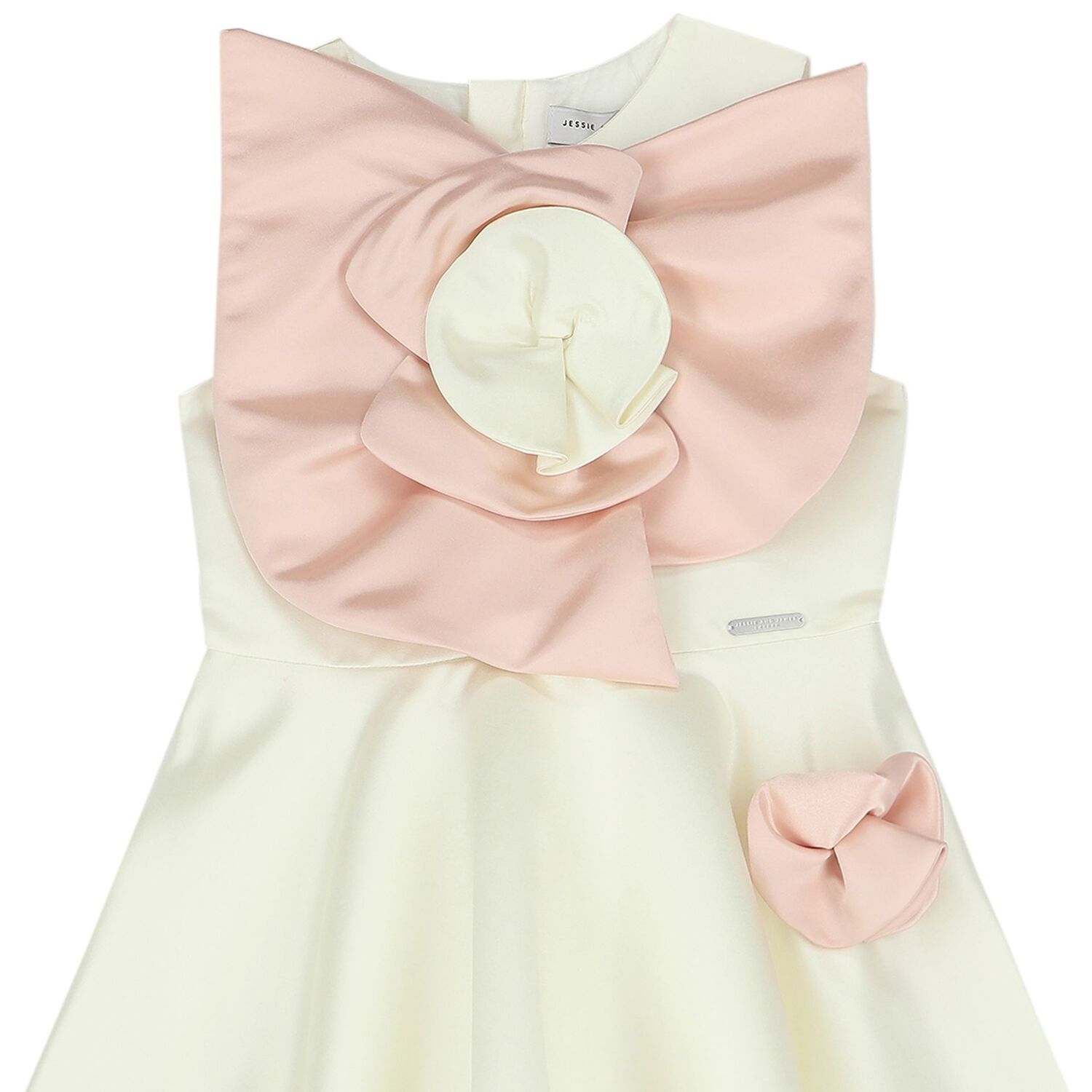 Girls White & Pink Flower Satin Dress, 1, hi-res image number null