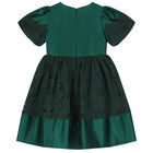 Girls Green Satin & Lace Dress, 1, hi-res