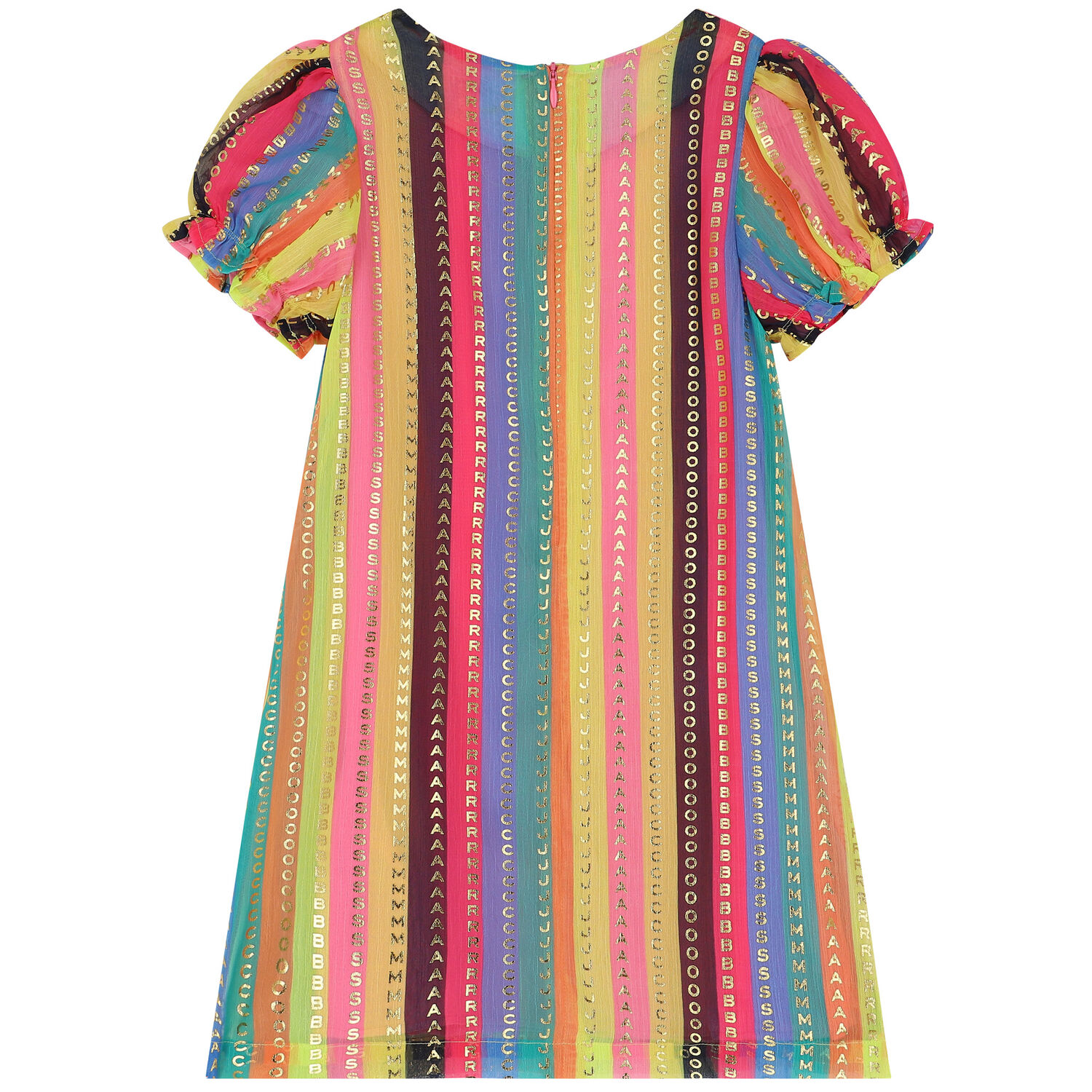 فستان بالشعار بطبعة الحقيبة باللون الذهبي و الوردي , 1, hi-res