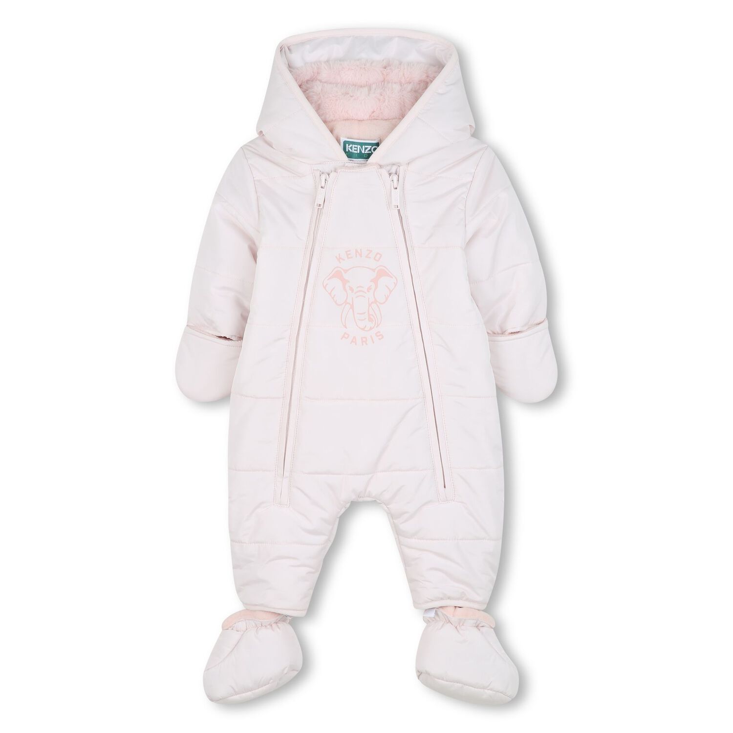 Baby Girls Pink Elephant Logo Snowsuit, 1, hi-res
