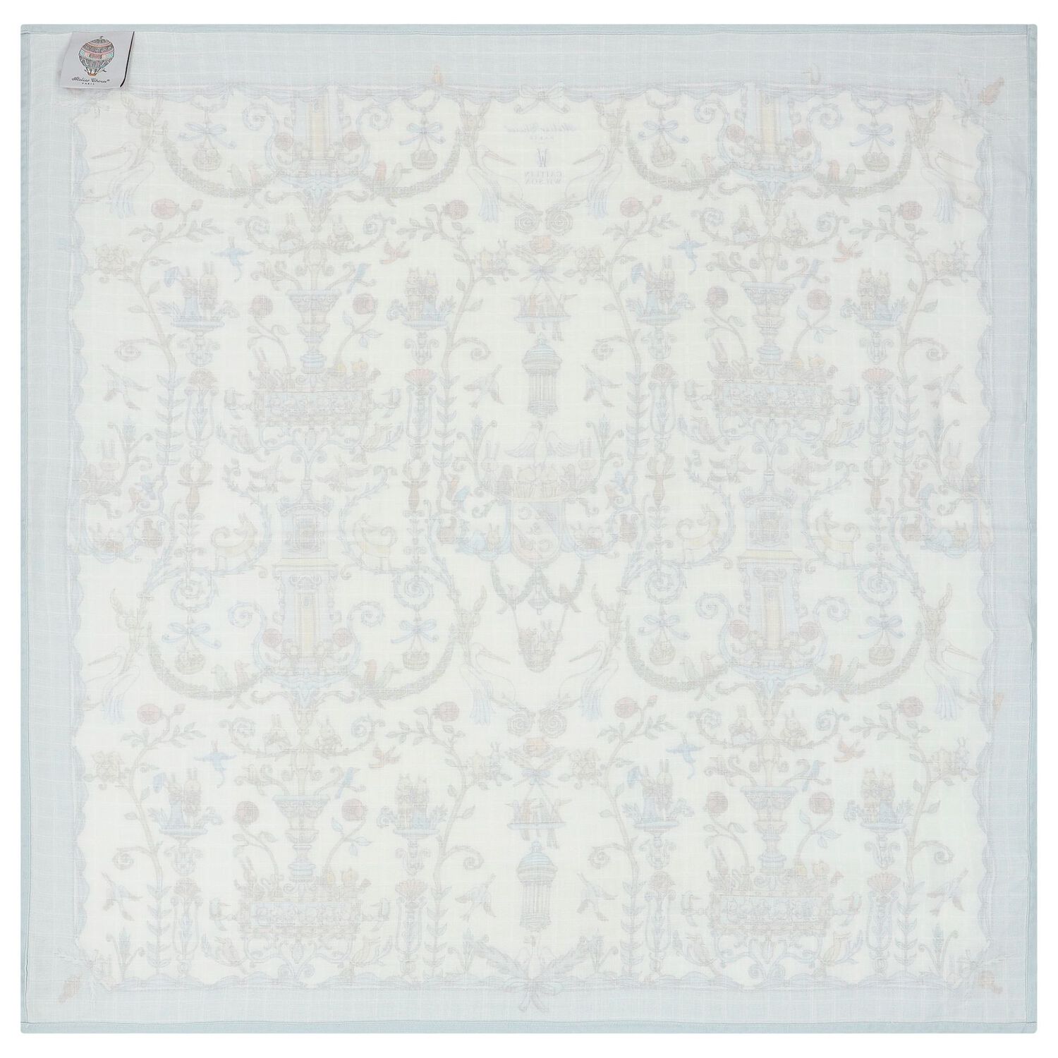 Ivory & Blue Toile de Jouy Swaddle Carré Blanket, 1, hi-res image number null