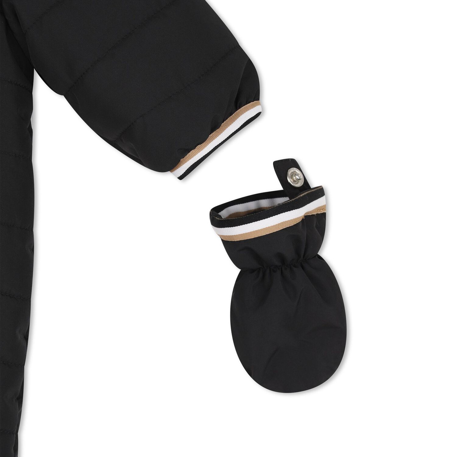 Baby Boys Black Logo Padded Snowsuit, 1, hi-res
