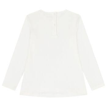 Girls Ivory Cat Long Sleeve Top