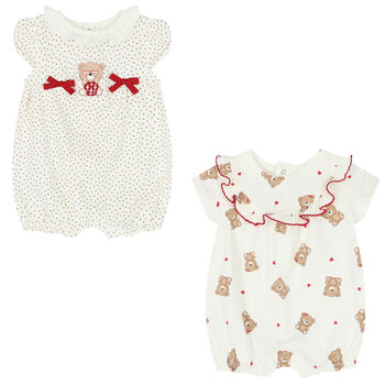 Baby Girls Ivory Teddy Bear Rompers (2 Pack)
