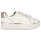 Girls Ivory & Gold Logo Trainers, 1, hi-res