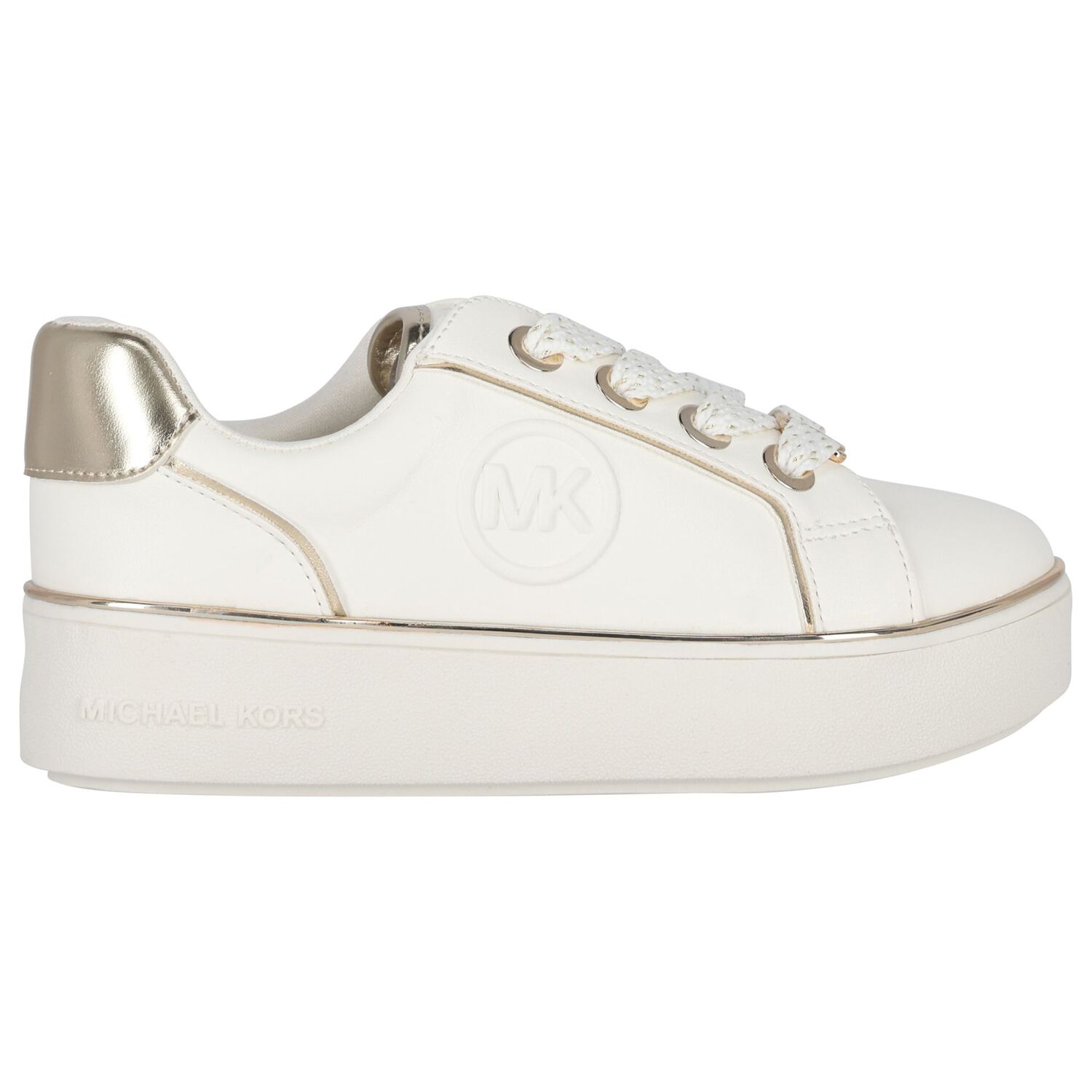 Girls Ivory & Gold Logo Trainers, 1, hi-res